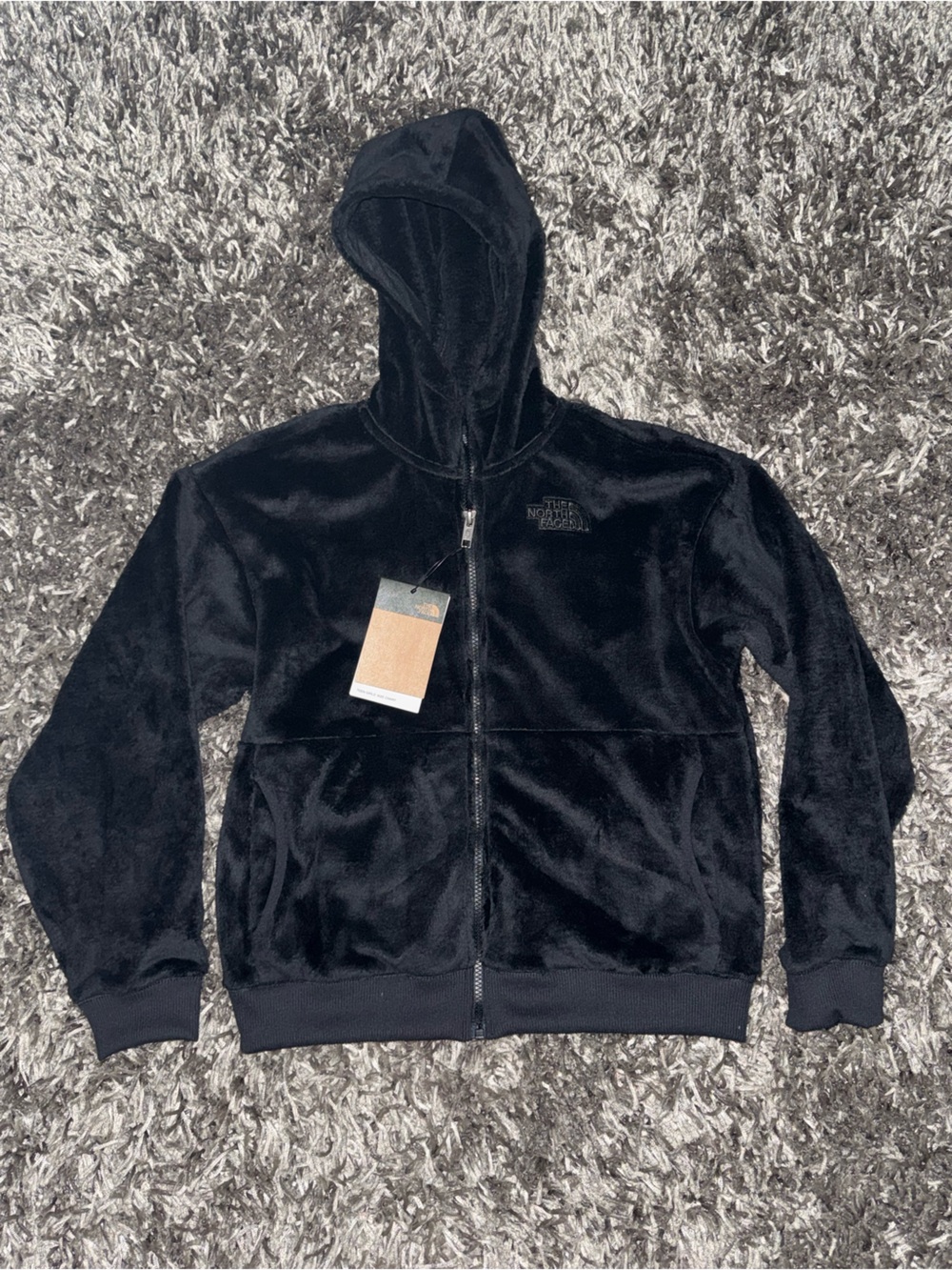 Girls north face black zip up hoodie L(12)